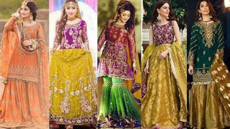 Latest Mehndi Mayon Bridal Dress Designing Ideas Ubtan Dresses Design