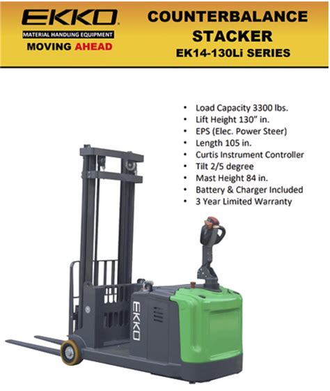 Ekko Ek Li Electric Counterbalanced Walkie Stacker Material Handling