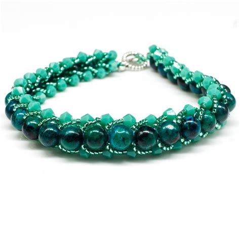 Flat Spiral Beaded Bracelet Synthetic Chrysocolla