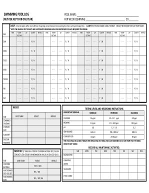 Fillable Online Fillable Online SWIMMING POOL LOG POOL NAME MUST BE