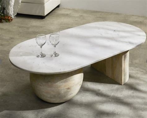 Table basse en marbre et bois de manguier massif L Annexe Déco