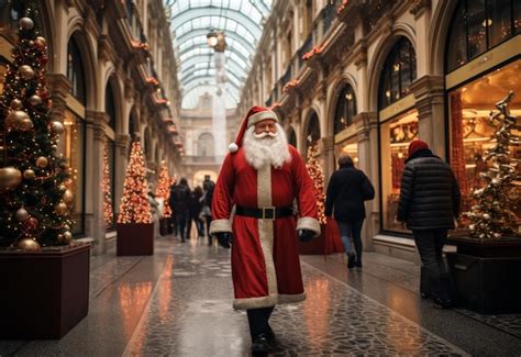 Premium Photo Santa Claus Walking Through Mall