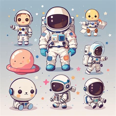 Um Conjunto De Designs De Astronautas Kawaii Ia Generativa Foto Premium