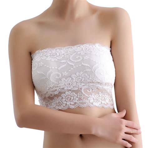 Womens Lace Strapless Bandeau Seamless Padded Tube Tops Wire Free Crop