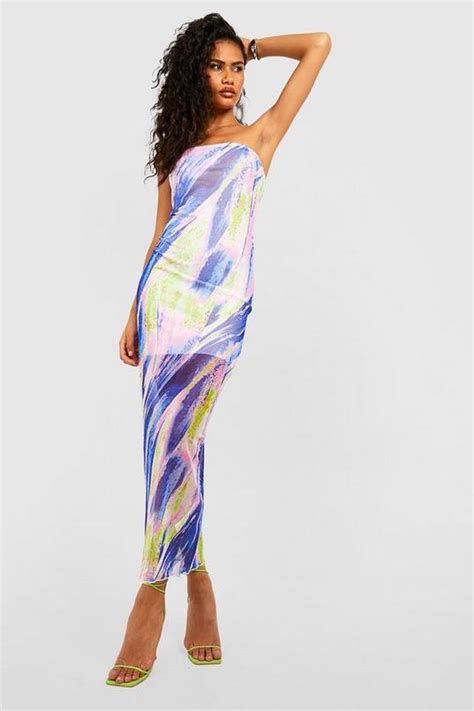 Abstract Mesh Bandeau Maxi Dress Boohoo Uk