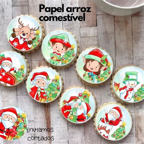 Papel De Arroz Natal Papai Noel Comestível Cortado Redondo