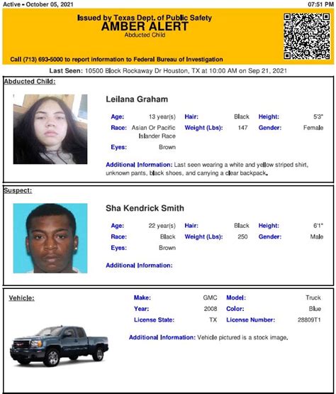 Texas Alerts On Twitter Active Amber Alert For Leilana Graham From