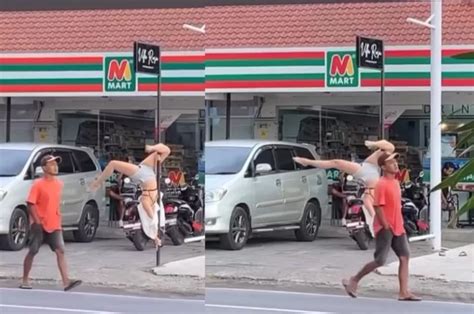 Bule Ini Lakukan Pole Dance Di Tiang Pinggir Jalan Netizen Salfok Sama