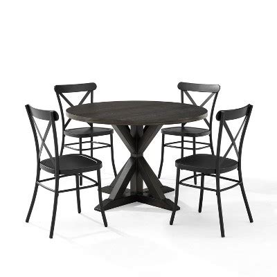 Pc Hayden Round Dining Set With Camille Chairs Matte Black Slate