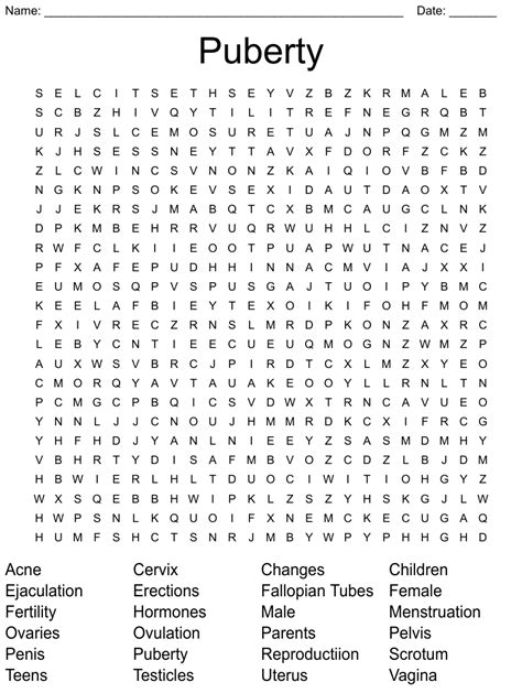 Puberty Word Search Wordmint