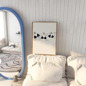 Coastal Wall Art Bikini Clothesline Print Beach House Laundry Room Decor Minimalist Swimsuit