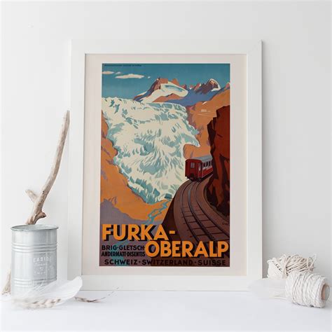 Swiss Alps Travel Poster Vintage Art Deco Poster Giclee