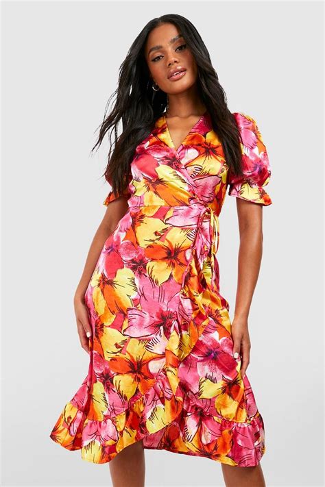 Floral Wrap Midi Dress Boohoo Uk