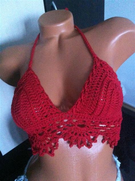 Bikini Top Crocheted Festival Top Hand Knit Simply Red Summer Etsy