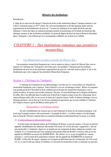 Chapitre 1 1 Histoire Des Institutions Introduction Lobjet De