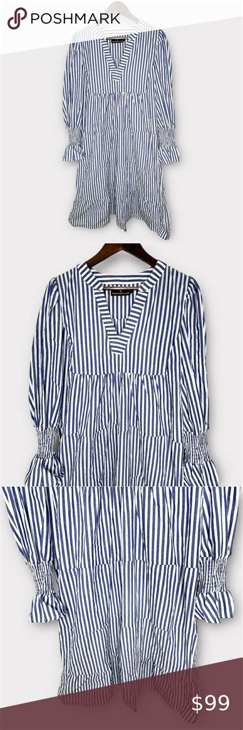 Tuckernuck Pomander Place Midi Dress Blue And White Striped Long Sleeve