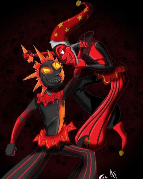 Two Cartoon Characters Dressed In Black And Red One With An Evil Look