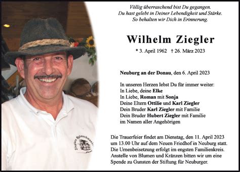 Traueranzeigen Von Wilhelm Ziegler Augsburger Allgemeine Zeitung