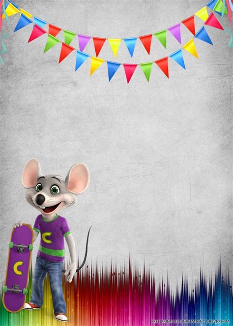 a cartoon mouse holding a skateboard in front of a colorful background ...