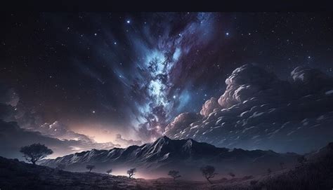 Premium AI Image Night Starry Sky Over Mountain Landscape Generative Ai