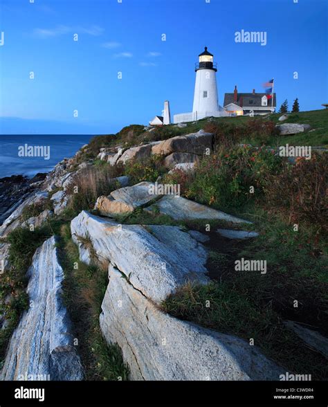 The Pemaquid Point Lighthouse At Sunrise Bristol Maine USA Stock