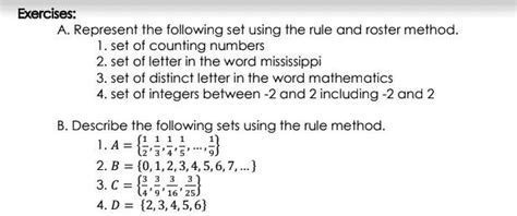 SOLVED Exercises A Represent The Following Sets Using The Rule And