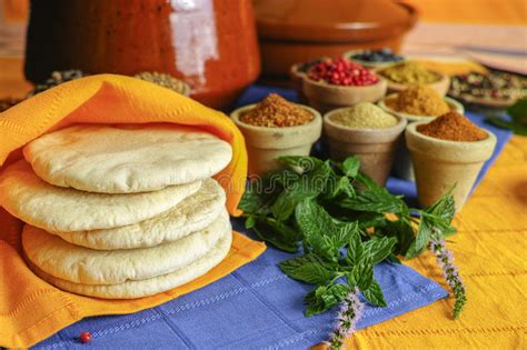 Traditional Fresh Turkish Bread Pita And Collection Of Different Stock