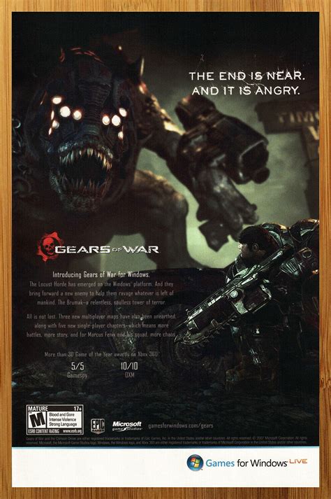 2007 Gears Of War Xbox 360 PC Print Ad Poster Official Marcus Fenix