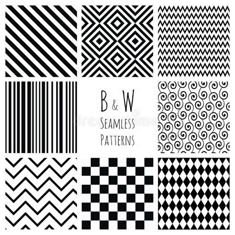 Abstract Black And White Simple Geometric Seamless Patterns Set Vector