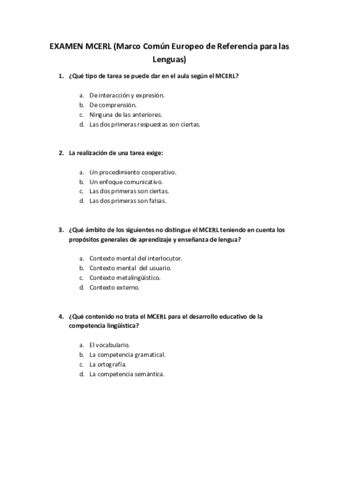 Examen Mcerl Marco N Europeo De Referencia Para Las Lenguas Pdf