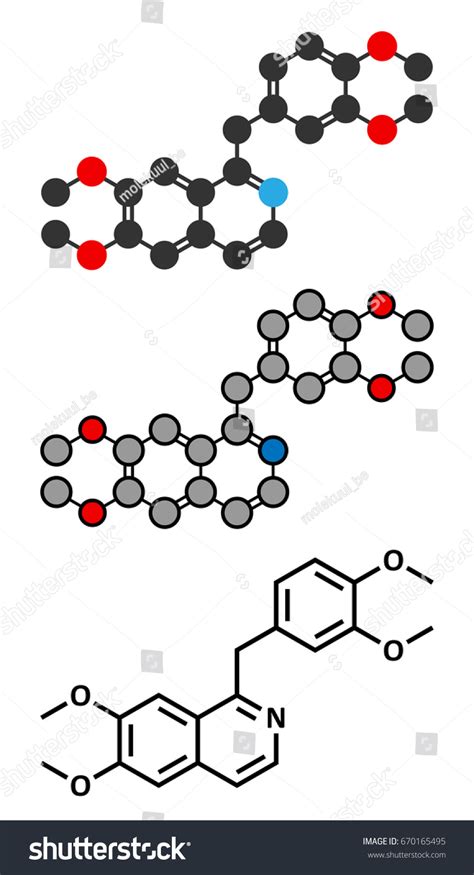 Papaverine Opium Alkaloid Molecule Used Antispasmodic Stock Vector