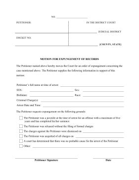 Printable Motion For Expungement Legal Pleading Template