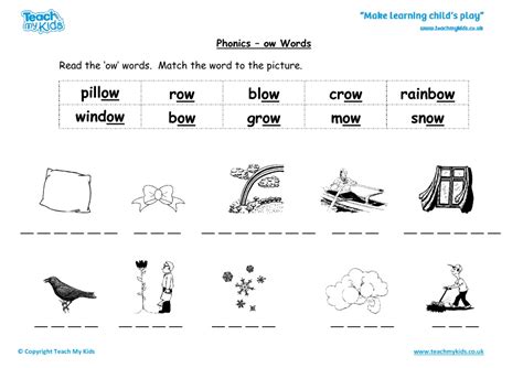 Phonics Ow Words Tmk Education