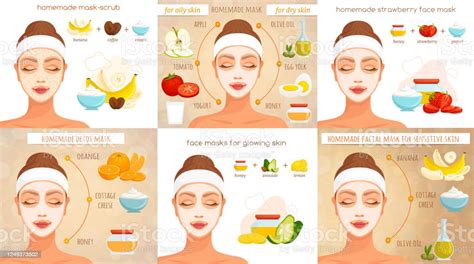 Set Of Infographics In Recipes For Homemade Face Masks Vector Personal