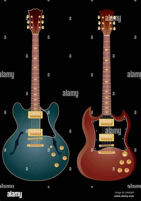 Vector Isolated Image Of Electric Guitars On Black Background Stock