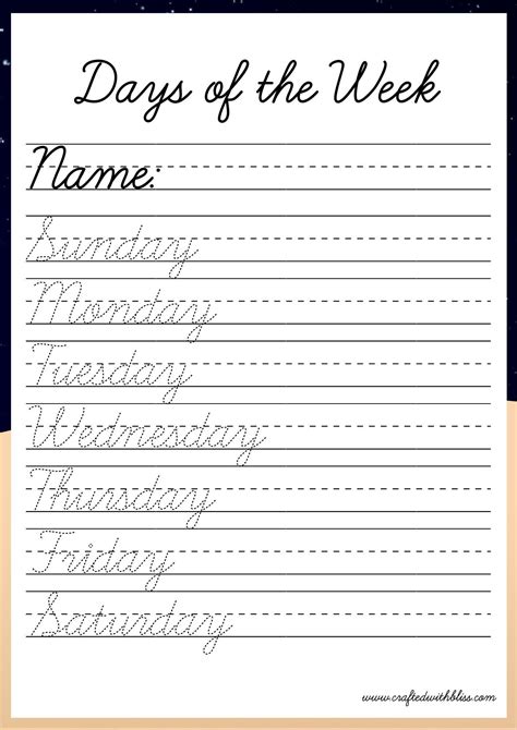 Cursive Tracing Worksheet Alphabet Cursive Printable Days Of The Week