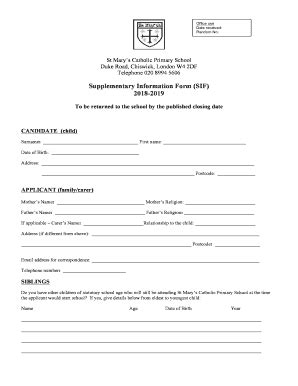 Fillable Online Supplementary Information Form Sif Fax