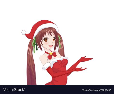 Anime Manga Girl Dressed In Santa Claus Costume Vector Image