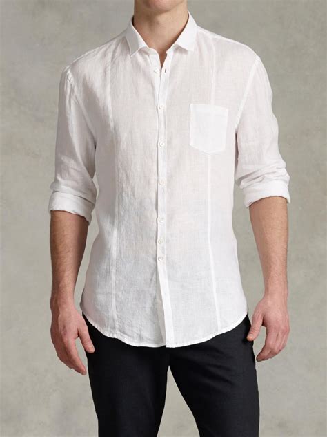 John varvatos Slim Fit Linen Button-up Shirt in White for Men | Lyst