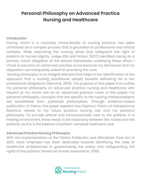 Personal Philosophy On Advanced Practice Nursing And Healthcare Essay