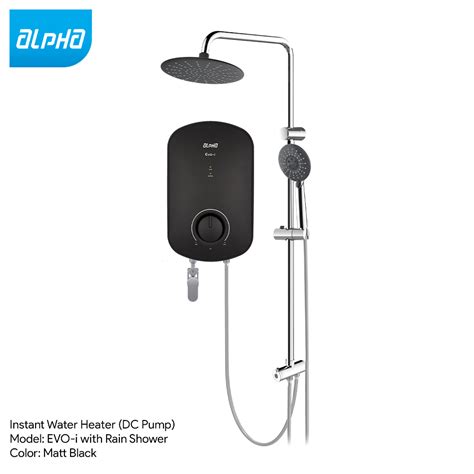 Km Lighting Product Alpha Instant Water Heater With Rain Shower And Dc Pump Evo I Black