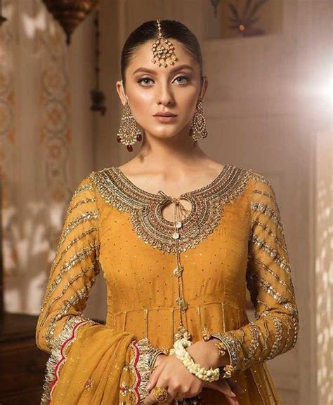 Latest Pakistani Angrakha Style Frock In Ochre Yellow 2022