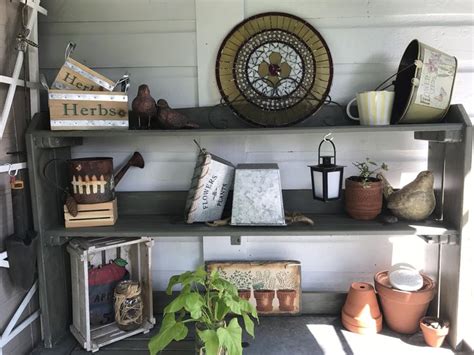 My Potting Bench Shelf Treasures Home Decor Shelves Decor