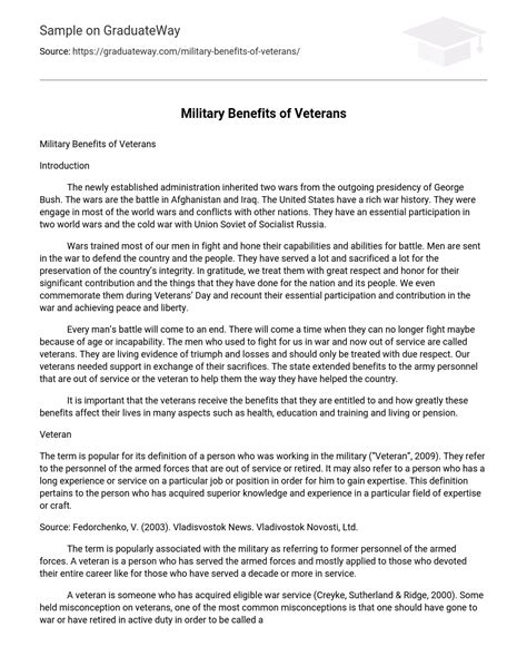 ⇉military Benefits Of Veterans Essay Example Graduateway