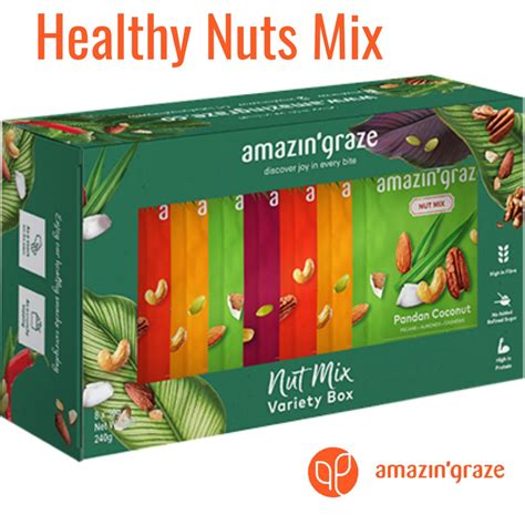 Amazin Graze Nuts Mix Variety Box 4 Flavours X 2 Packs Each 30g