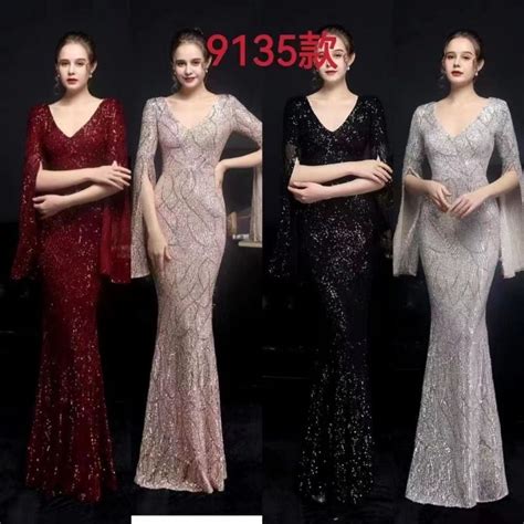 Jual Long Dress Sequin Merah Maroon Rose Gold Silver Nude Gaun Pesta Dress Cape Singer