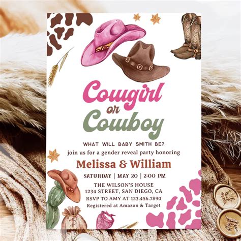 Cowboy Or Cowgirl Gender Reveal Baby Shower Invitation Zazzle