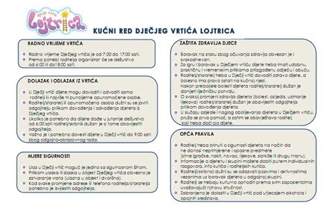 KUĆNI RED | Dječji vrtić Lojtrica