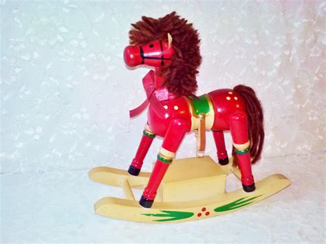 Wooden Rocking Horse Ornament Vintage Toy Red Musical Motion