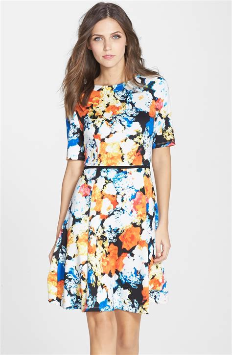 Maggy London Floral Print Scuba Fit And Flare Dress Regular And Petite